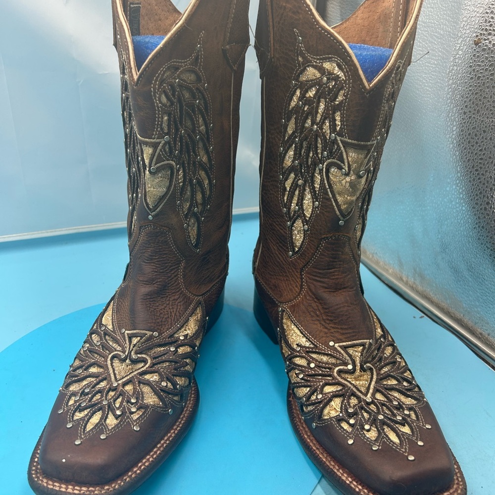 Sergal women 8 studded  inlay glitter cowgirl boots